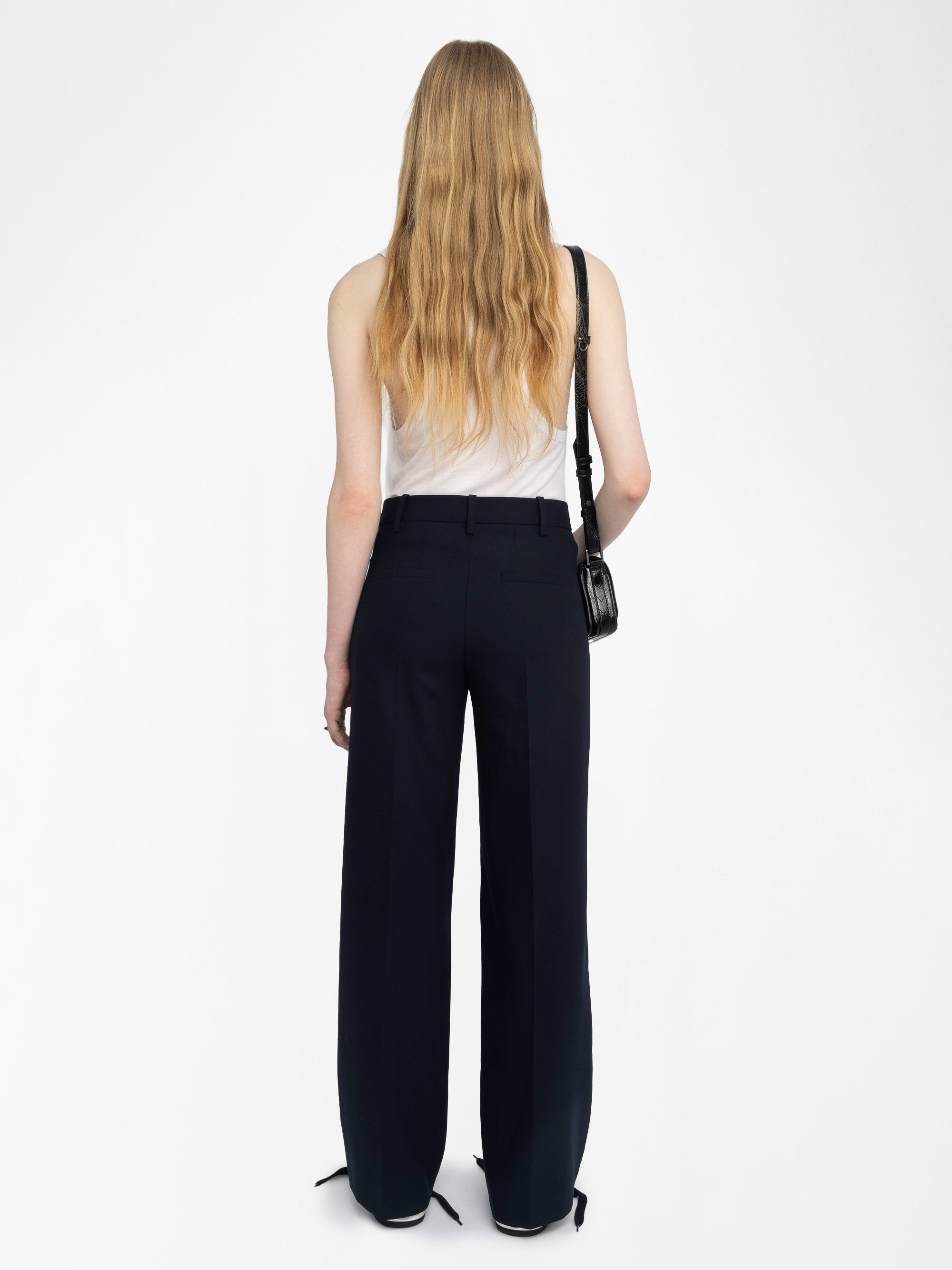 Panol Trousers - Wide-leg tailored trousers with rhinestones.